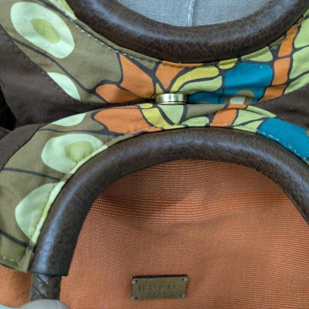 Relic orange‎ canvas purse with brown leather trim and colorful fabric